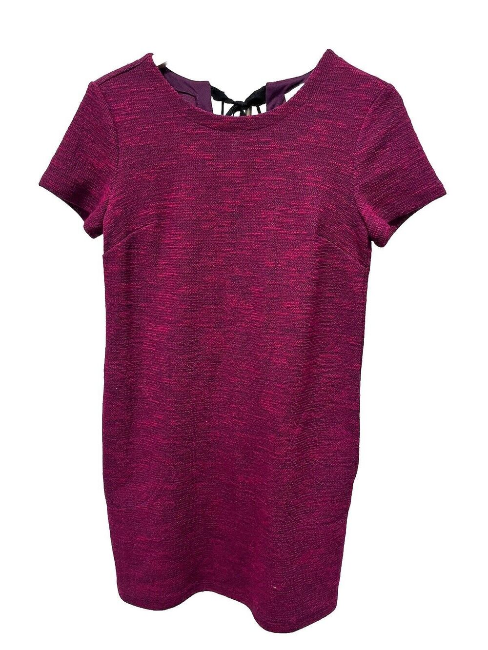 Ann Taylor Loft Red Tweed Shift Dress Ribbon Sz 4 Career Wear Office Boucle